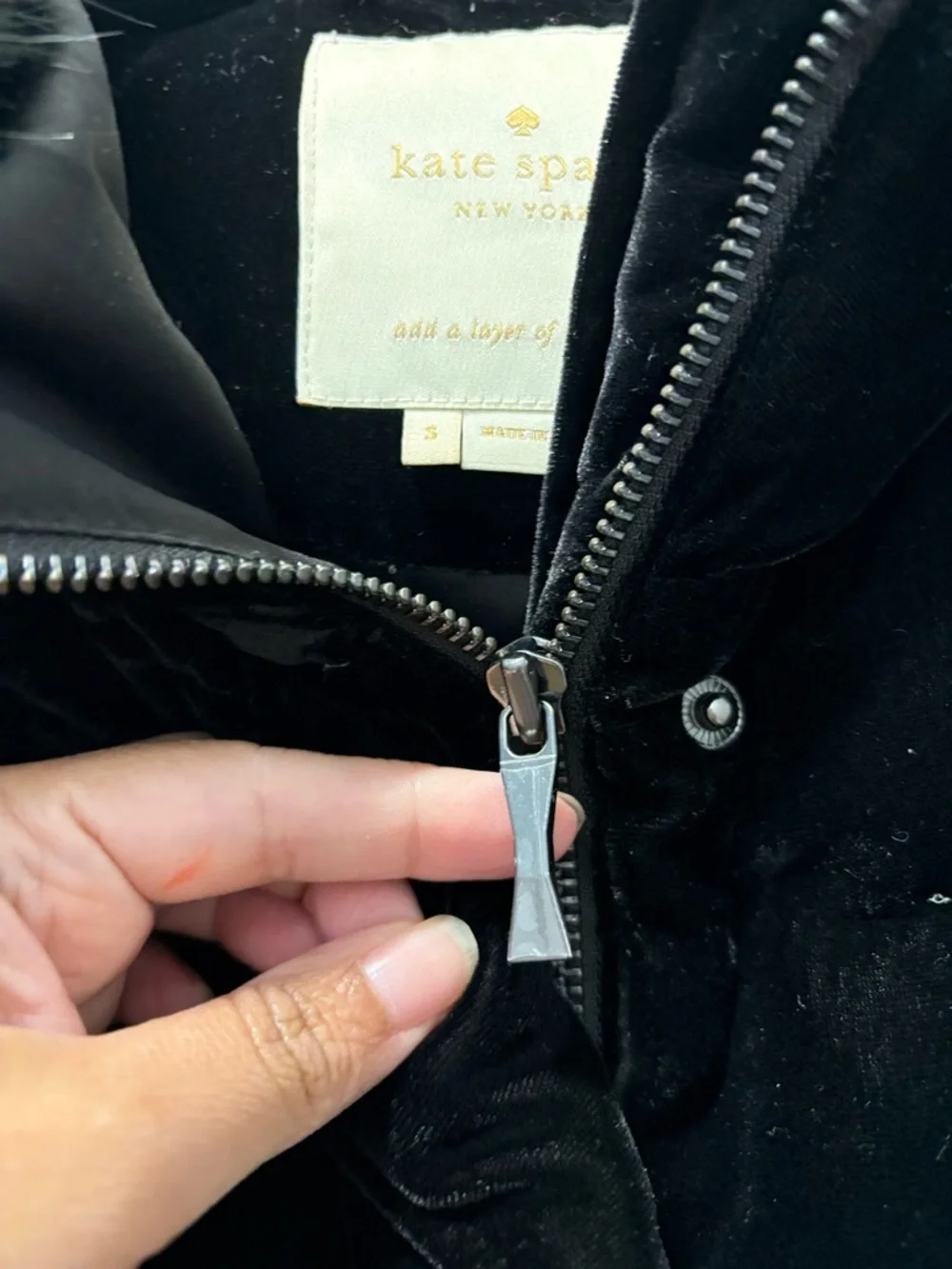 Kate Spade Velvet Ruffle Yoke Puffer Fur Trim Size Small